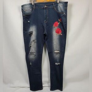 NWT Men’s Distressed Destroyed Straight Slim Fit Jeans Dark Blue Size 40/32